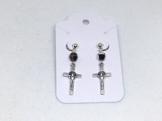 Black Benedictine Crucifix Earrings handmade, earrings, Catholic, jewelry, St. Benedict, black, czech glass, Benedictine, crucifix