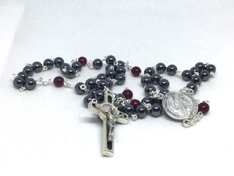 Hemalyke and Red Traditional Benedictine Rosary custom, rosary, Catholic, St. Benedict, Benedictine, garnet red, hemalyke, Jesus, Mary,