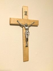 Large Handmade Beveled Curly Maple Crucifix Handmade, crucifix, Catholic, maple, homemade, Jesus, silver, Christian, beveled, curly