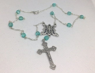 Light Aqua Rosary Necklace 