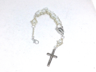 White Pearl First Communion Rosary Bracelet custom, ladder rosary, build your own, rosary, glass, semi-precious stone, first communion, blessed virgin, Our Lady, Trinity, eucharist, chalice, white pearl