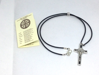 Black Benedictine Crucifix Poly Cord Necklace with Gift Box Black, Benedictine, crucifix, Saint Benedict, Catholic, necklace, cord